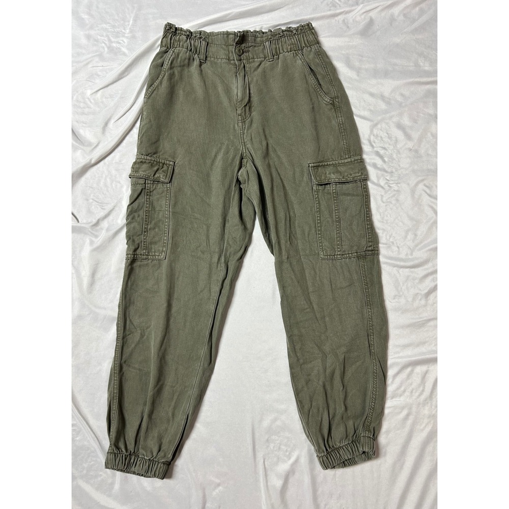 American Eagle Olive Green Cargo Joggers Paperbag Waist Lyocell Pants Sz 4 Short